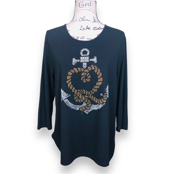 Gardy Rhinestone Long Sleeve Tunic Top - Picture 1 of 9
